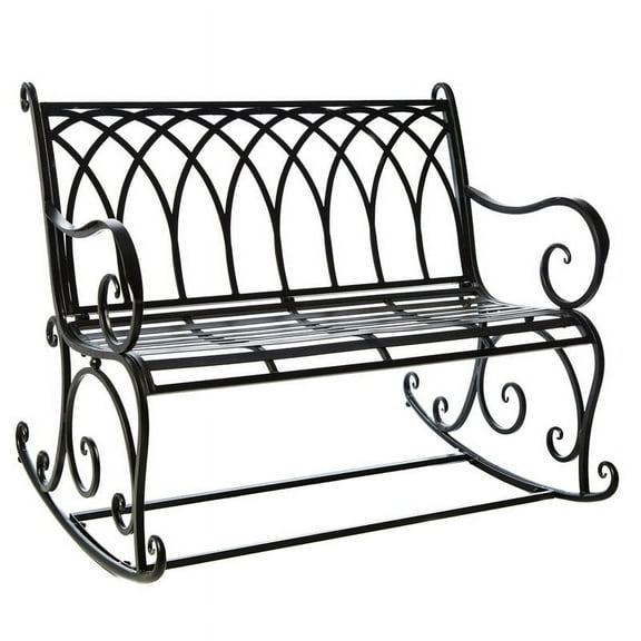 Evergreen Beautiful Springtime Colorful Black Rocking Brushed Metal Garden Bench - 43x33x37 in
