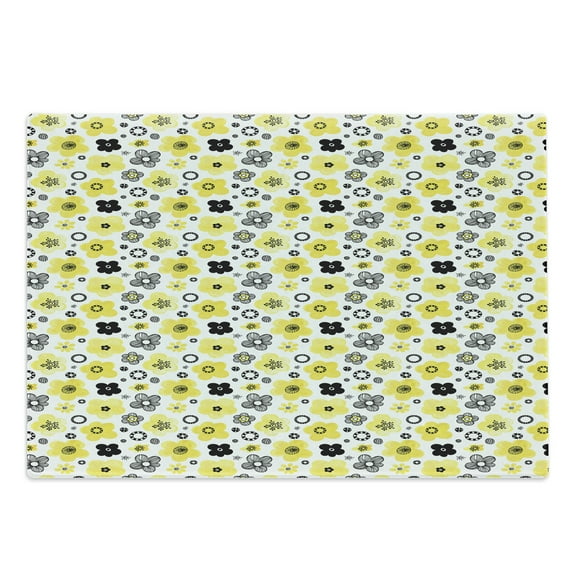 Floral Cutting Board, Bicolour Spring Pattern with Abstract Flowers, Decorative Tempered Glass Cutting and Serving Board, in 3 Sizes, by Ambesonne