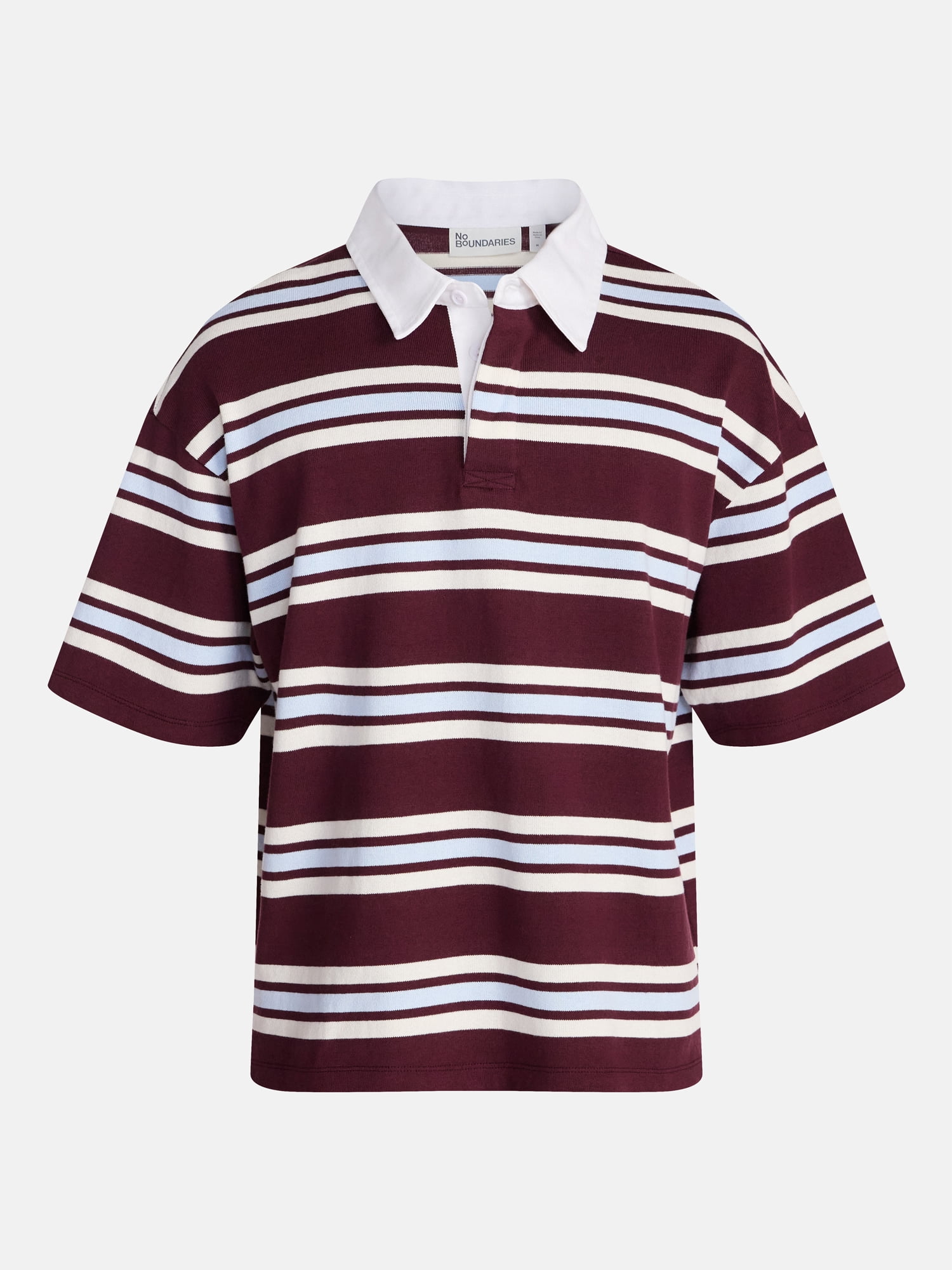 No Boundaries Striped Rugby Shirt with Short Sleeves, Men's XS-4XLT