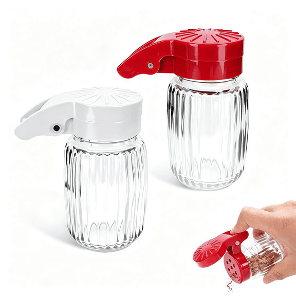 NORIZF Mini Salt and Pepper Shakers Set of 2,1.5Oz,Spring Loaded | Moisture-Proof Glass Salt Shakers with Red & White Lids,No Clog,No Spill,Ideal for Camping,Kitchen,Travel & Outdoors