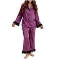 thumbnail image 2 of ylioge Womens Satin Pajama Sets with Pockets 2 Piece Sleepwear Outfits Trendy Solid Color Long Sleeve Shirts Straight Leg Pants Homewear Pajamas Set, 2 of 3