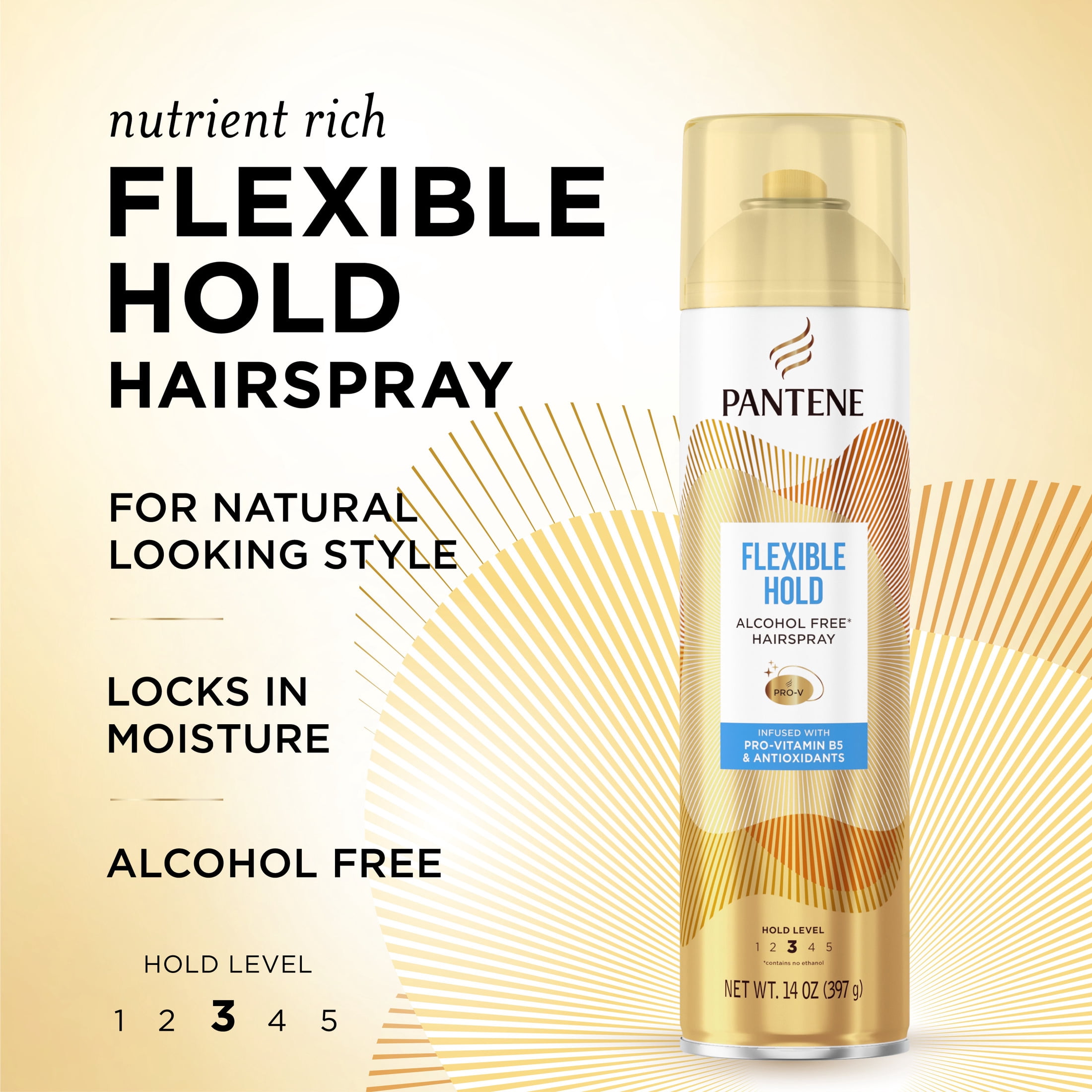Pantene Flexible Hold Alcohol-Free Hairspray, Level 3, with Pro-Vitamin B5 and Antioxidants, 14 oz