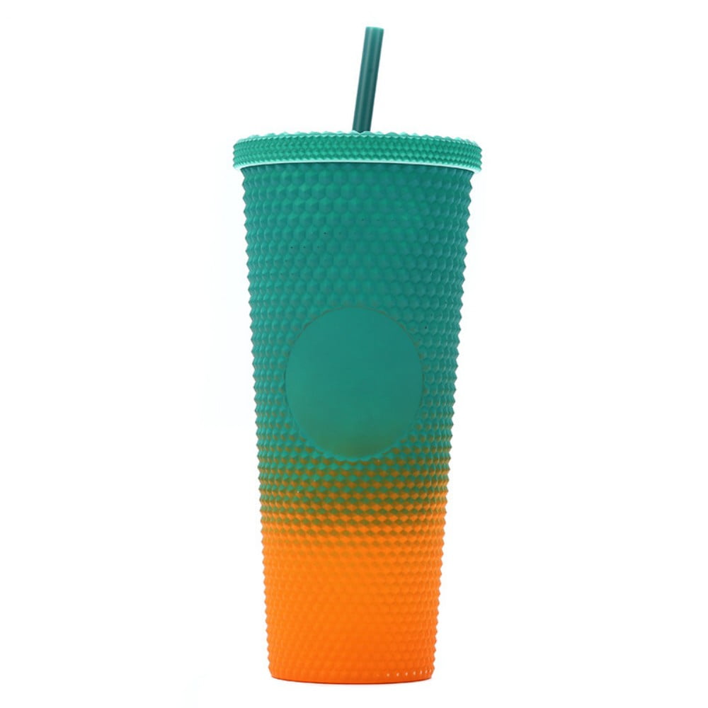 Happon 1 Pc Studded Tumbler with Lid & Straw, Plastic Cup for Iced Coffee,  Reusable, Iridescent, 24oz Drinking Tumblers, Gradient Pink Green 
