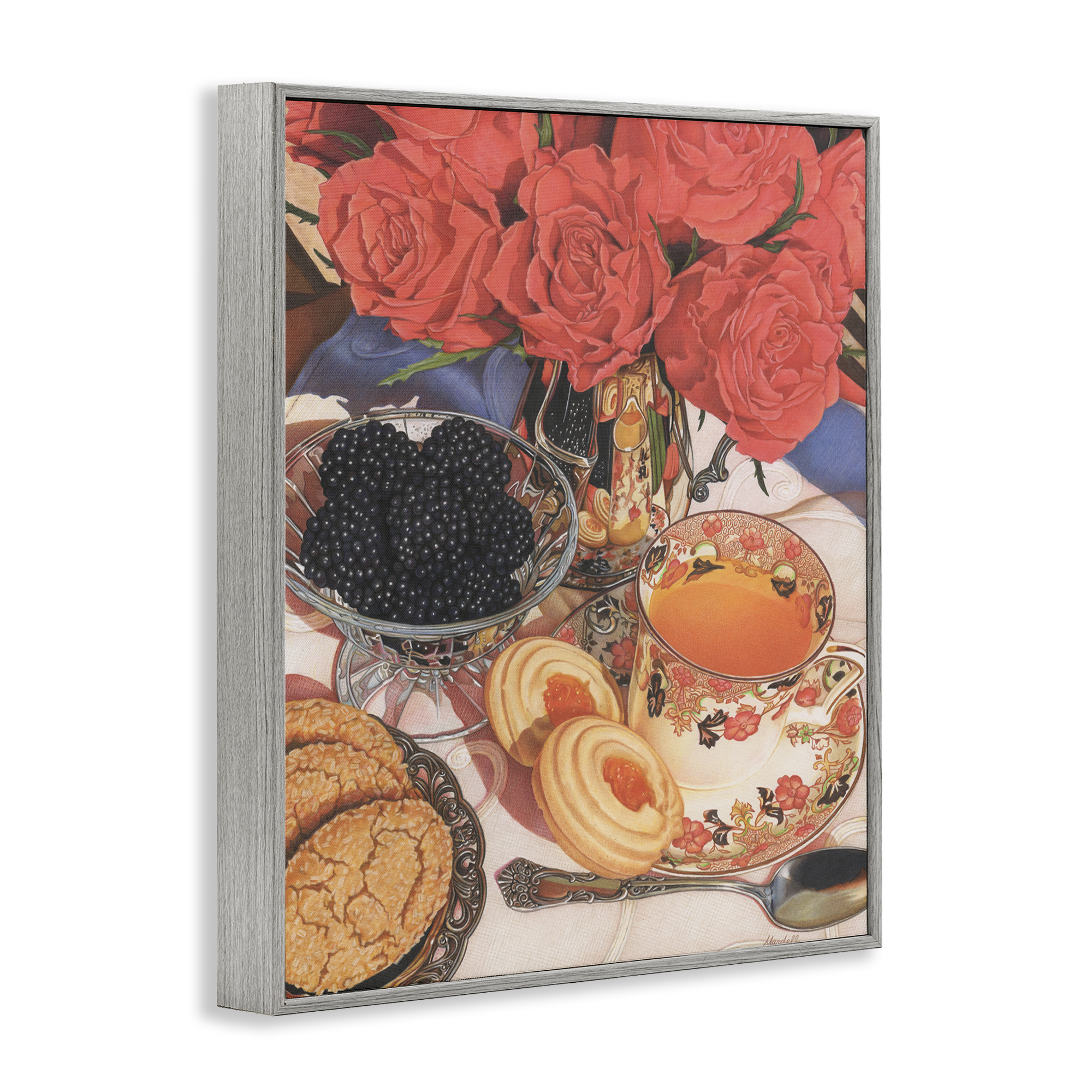 Stupell Industries Tea Party & Berries Food & Beverage Painting Gray Framed Art Print Wall Art, 11 x 14