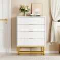 thumbnail image 1 of Commode à 4 Tiroirs avec Grand Rangement, Coffre Moderne en MDF avec Pattes en Métal Doré et Conception Anti-Basculement pour Chambre, Salon, Rangement d'Entrée, 1 of 7