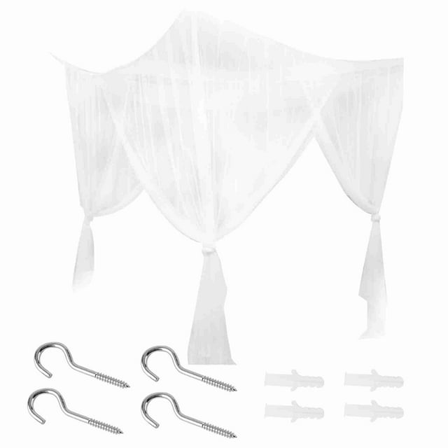 Dosel para cama con 4 postes esquineros, mosquitero, tamaño queen y king (blanco)