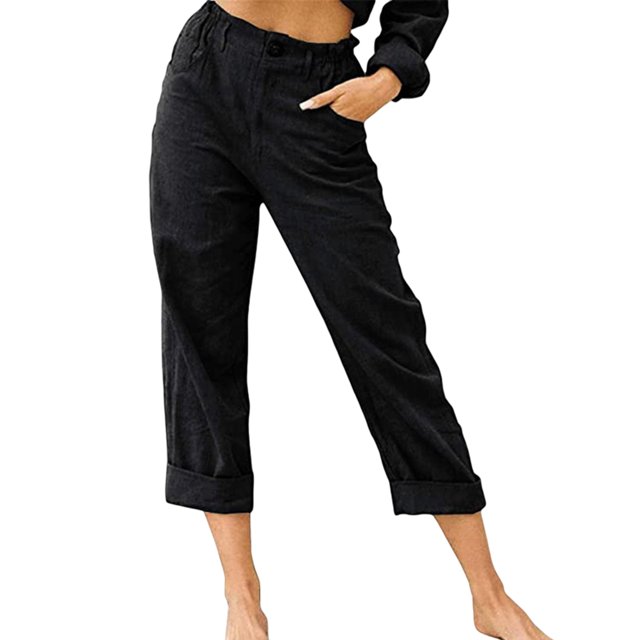 Pantalones De Salón Pantalones casuales de lino y algodón Pantalones de salón transpirables para mujer Ropa diaria (Negro M) Cgtredaw Para estrenar