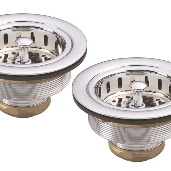 Westbrass 3-1/2" Post Style Kitchen Sink Basket Strainer, Polished Chrome (2-Pack)