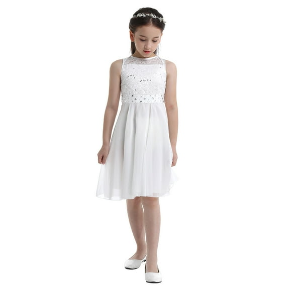 inhzoy Flower Girls Sequined Lace Chiffon Rhinestone Belt Wedding Dress