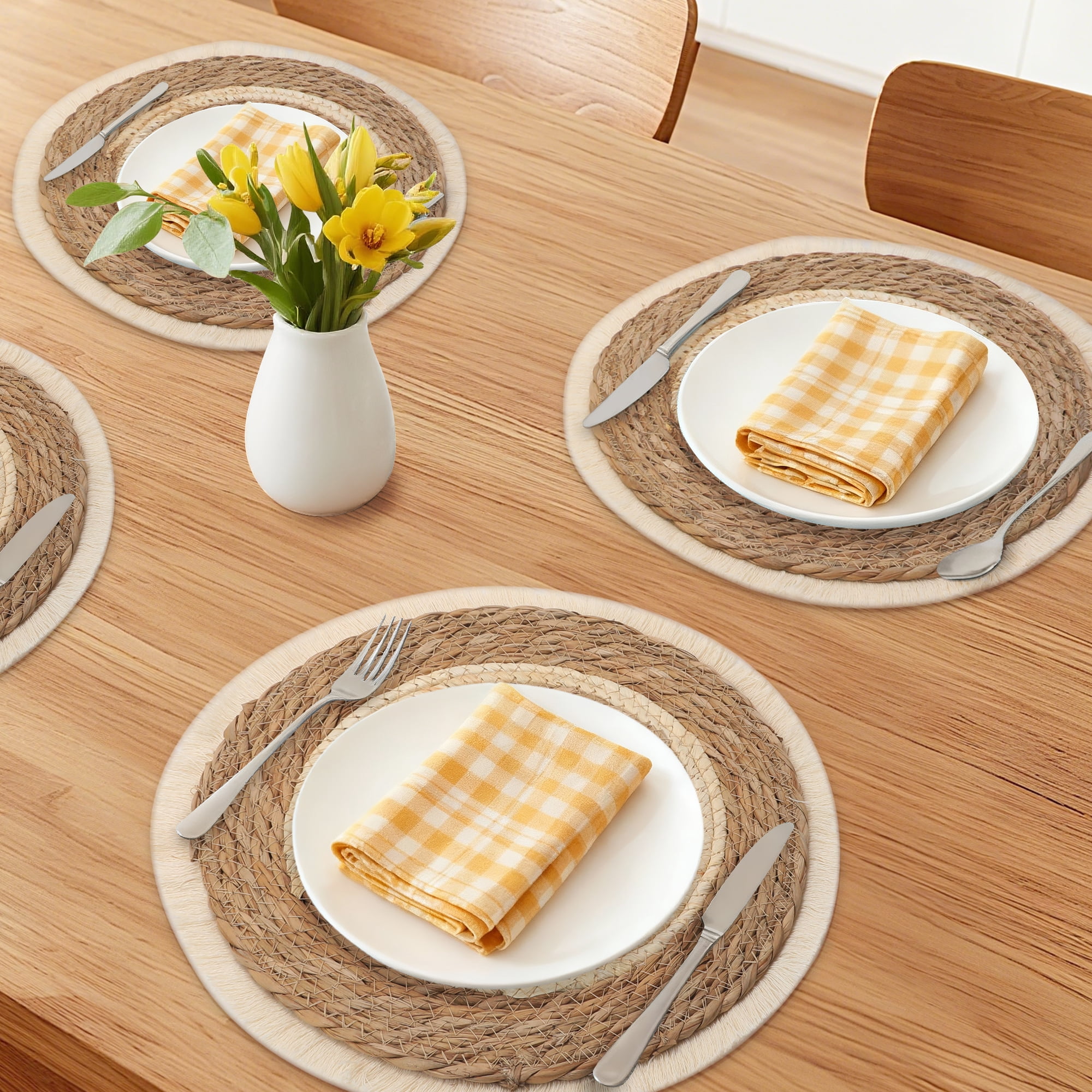 Unique Bargains Set of 4 Farmhouse Placemats for Dining Table Brown 15inch