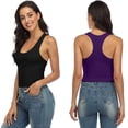 thumbnail image 4 of Charmo Crop Tank Tops for Women Built-in Shelf Bra Racerback Cotton Sports Crop Top 2 Pack, 4 of 6