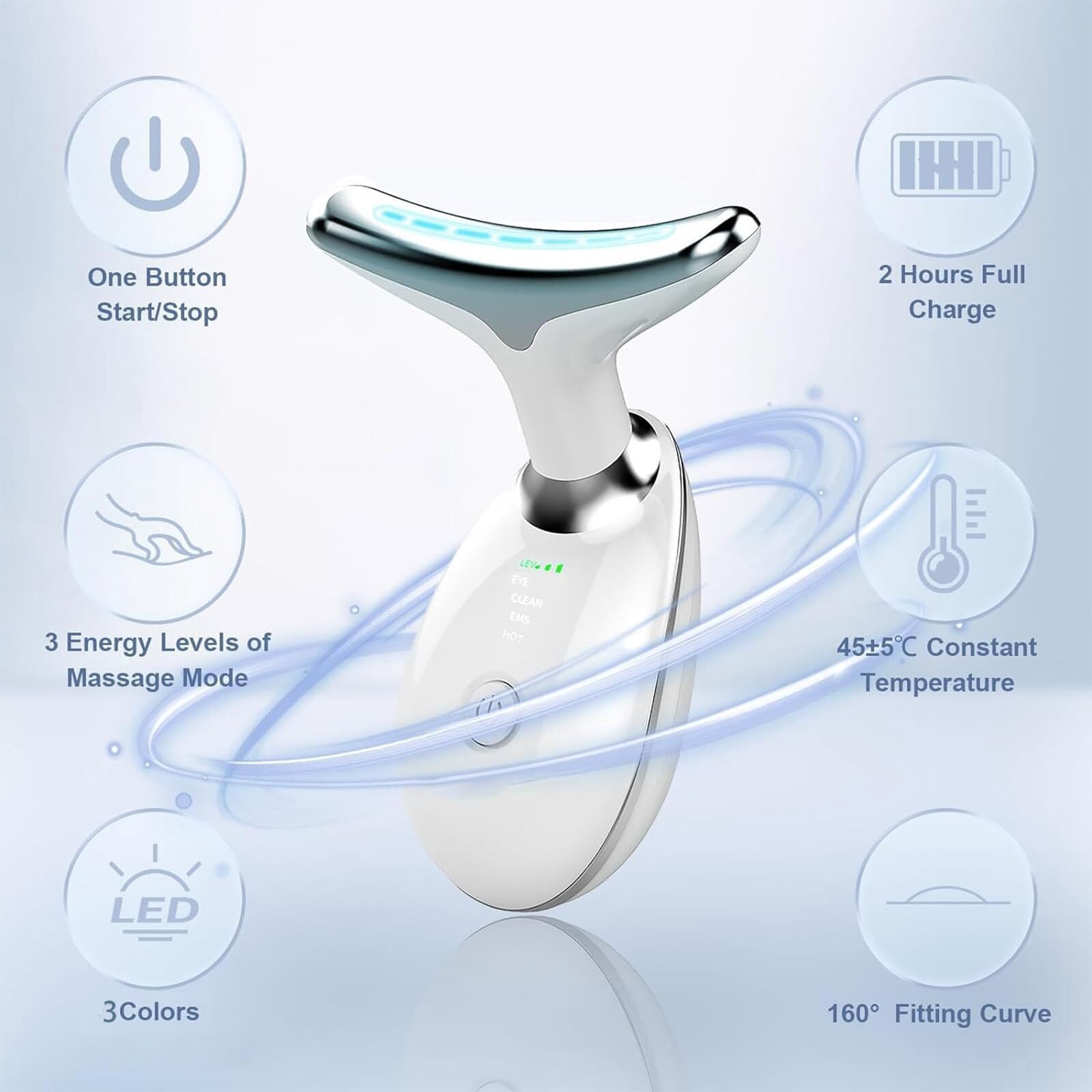 Micro-Glow Facial, 3 Color Led Face Neck Massager, USB Rechargeable Guasha Tool for Face for Skin Care Routine at Home(White)
