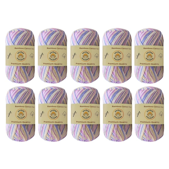 10-Pack Yonkey Monkey Skein Tencel Yarn - 70% Bamboo, 30% Cotton (Purple Mix 9043)