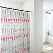 Serafina Home Fun Ocean Summer Fabric Shower Curtain for Bathroom: Fish Seahorse Sand Dollar Coral Shells Stripe Pattern Design, Coral Pink Aqua Grey White