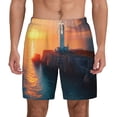 thumbnail image 3 of Uemuo Lighthouse At Sunset Coast Pattern Mens Swim Trunks Quick Dry Board Shorts with Mesh Lining, Stretch Beach Shorts Quick Dry No-Chafing Board Shorts-Small, 3 of 9