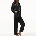 thumbnail image 2 of DeHolifer Classic Satin Pajamas for Women Long Sleeve Button Down Sleepwear Soft Silk Loungewear Pjs Set Black XL, 2 of 6