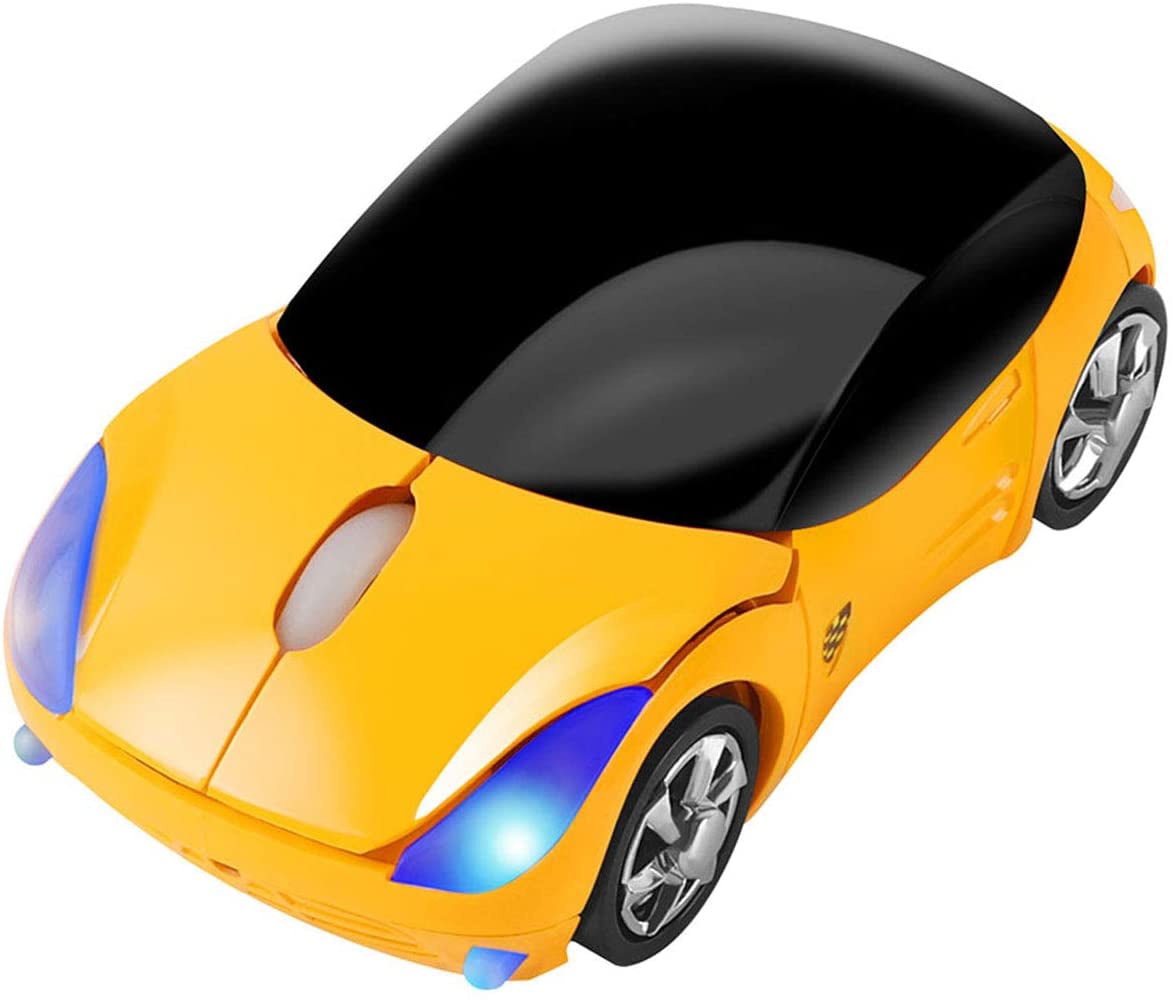 Cool 3D Sport Car Shaped Wireless Optical Mouse 2.4GHz 1600 DPI Mini Portable Novelty Cordless Mice for PC Laptop Computer Desktop Mac Car Wireless Mouse Gold