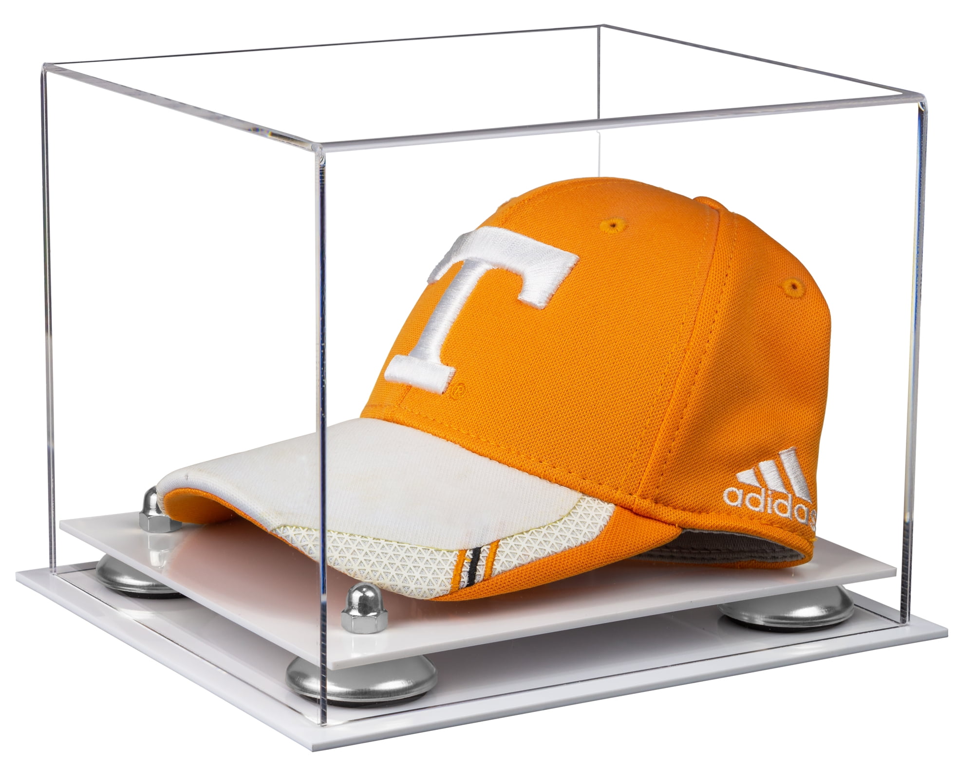 Clear Acrylic Baseball Hat or Cap Display Case with Silver Risers and