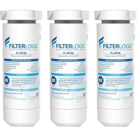 Filterlogic FL-RF48 Replacement for GE® XWF, NSF Certified Refrigerator Water Filter, 3 Filters