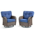 thumbnail image 2 of PARKWELL Outdoor Wicker Swivel Glider Chairs Set of 2,All-Weather Rattan Swivel Rocker Lounge Chair with Thick Navy Cushions for Porch Balcony Backyard,Brown Wicker, 2 of 9
