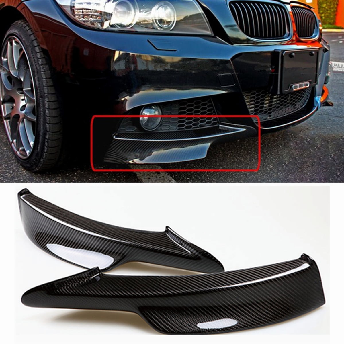 2Pcs Real Carbon Fiber Front Bumper Splitter Lips For BMW E90 E91 3