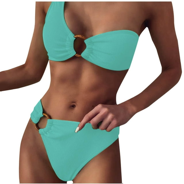 Traje de baño para mujer, conjunto de bikini sin espalda con cuerpo dividido de color sólido para mujer, trajes de baño para mujer