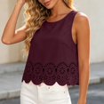 thumbnail image 5 of WGRFFH Women's Scallop Trim Crop Tank Top,Crewneck Tank Tops,Summer Keyhole Back Cropped Sleeveless Blouse,Solid Color Hollow Out Summer Casual Beach Shirts,Vintage Going Out Crop Camisole Top Wine, 5 of 6