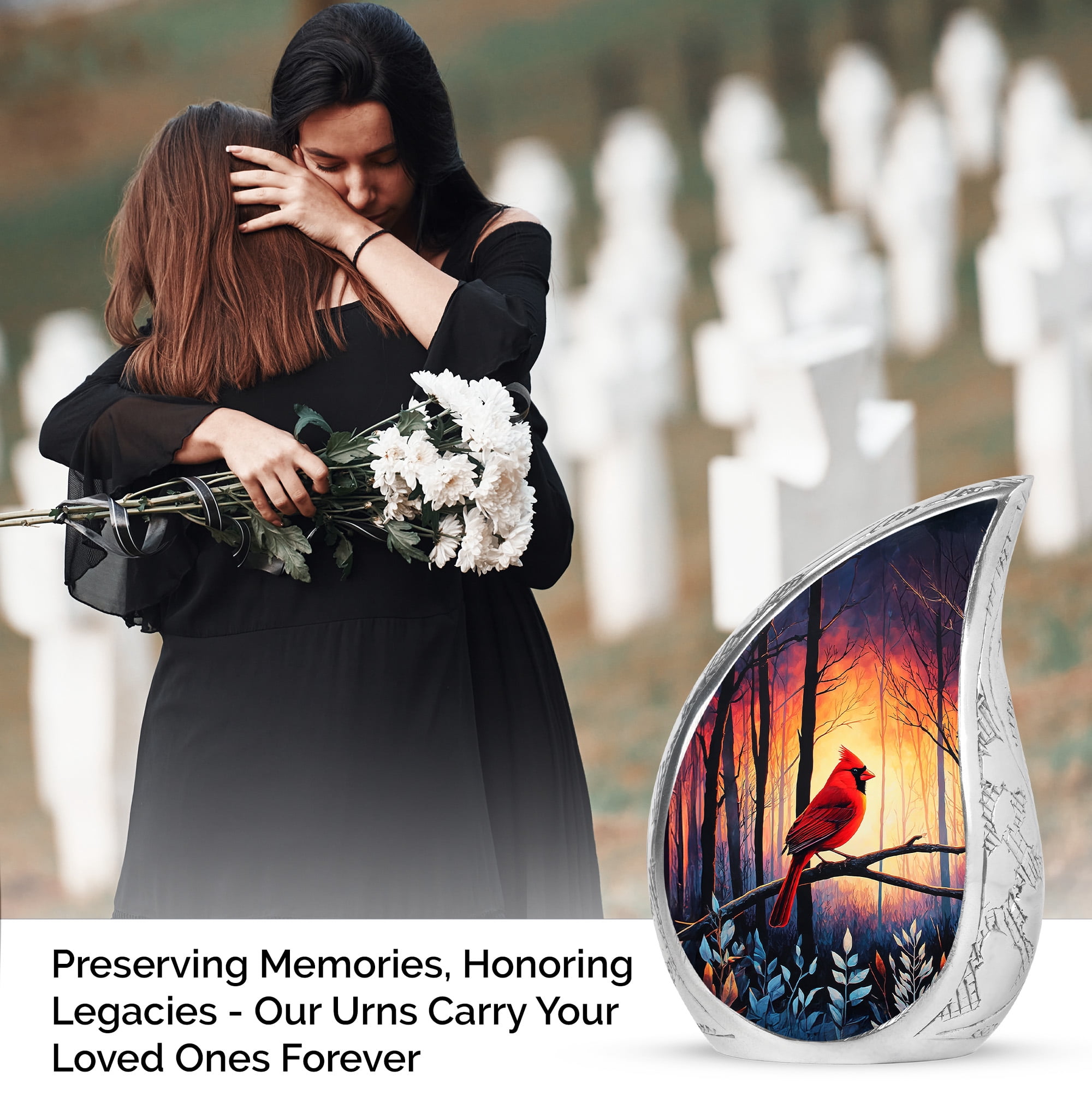 SABURIAL Cardinal Bird Urn - Human Remains Urn - Combo 2 - Large with 3 Inch Pack of 2 - Cremation Urns for Burial - Memorial Ashes - Burial Urns for Ash