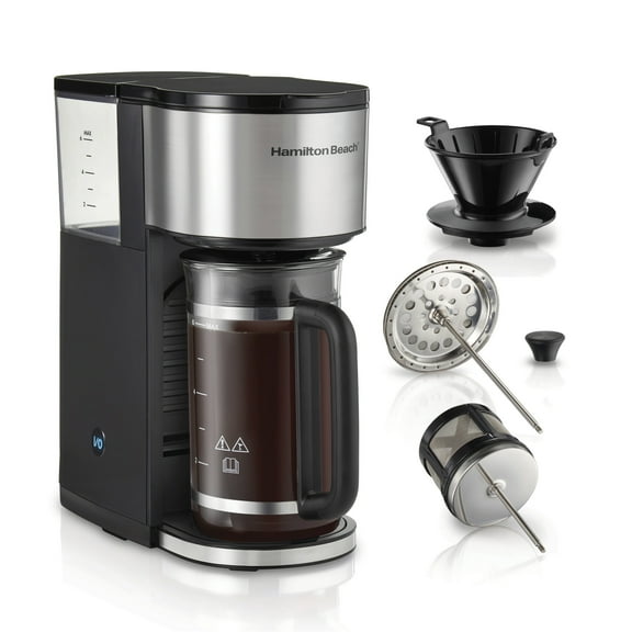 Hamilton Beach 7-in-1 Coffee Maker, Barista Coffee Machine, Black and Stainless