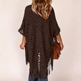 thumbnail image 4 of Women Fringe Sheer Knit Beach Cover Up Lightweight Resort Swimwear Top,Coffee,One Size, 4 of 5