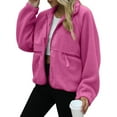 thumbnail image 4 of Fleece Jacket, Yigetop Women Autumn and Winter Casual Solid Color Lapel Buttoned Long Sleeve Plush Patchwork Jacket Warm Winter Winter Jackets Sherpa Jacket Women Hot Pink XL, 4 of 7