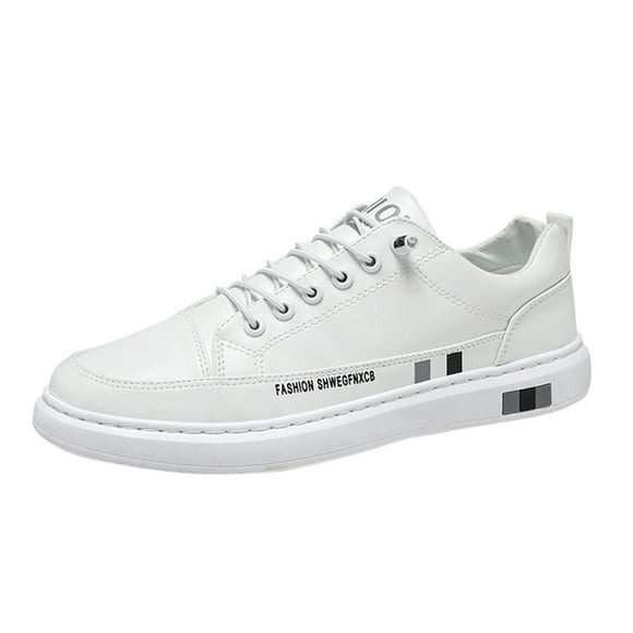 Bmisegm Men's Fashion Round Toe Lace up Leather White Shoes Casual Comfortable Breathable Sneakers Casual Shoes for Men White 43