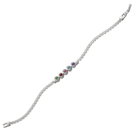 Personalized Planet Family Sterling Silver Running Hearts Birthstone Bracelet