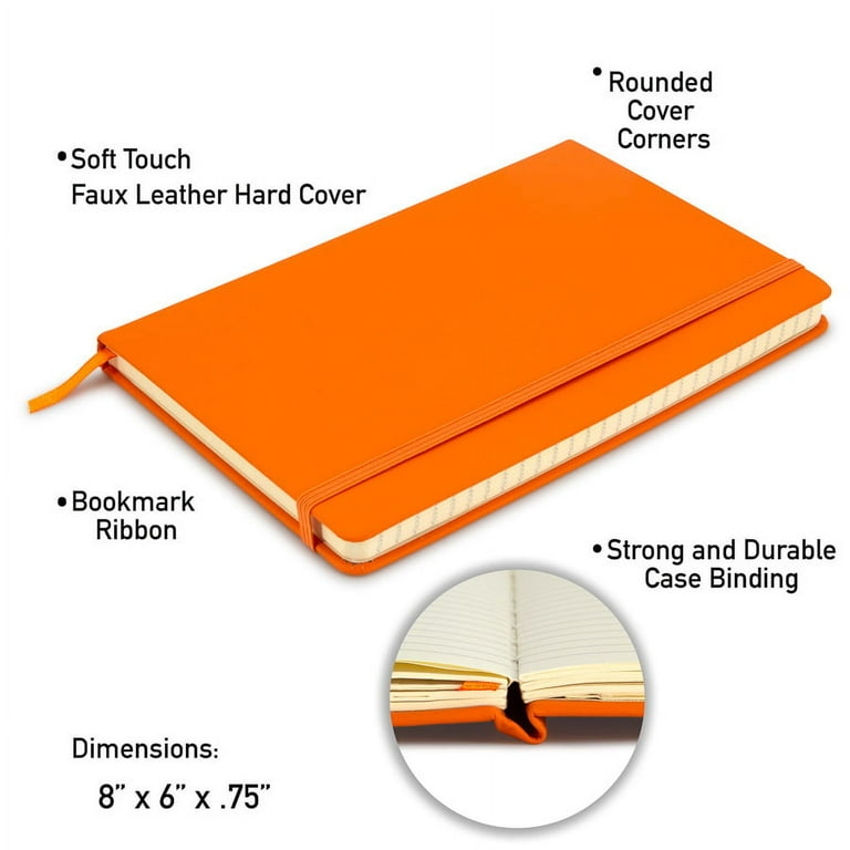Simply Genius A5 Hardcover Journals 4-Pack - College Ruled Notebooks 5.7x8.4 Orange