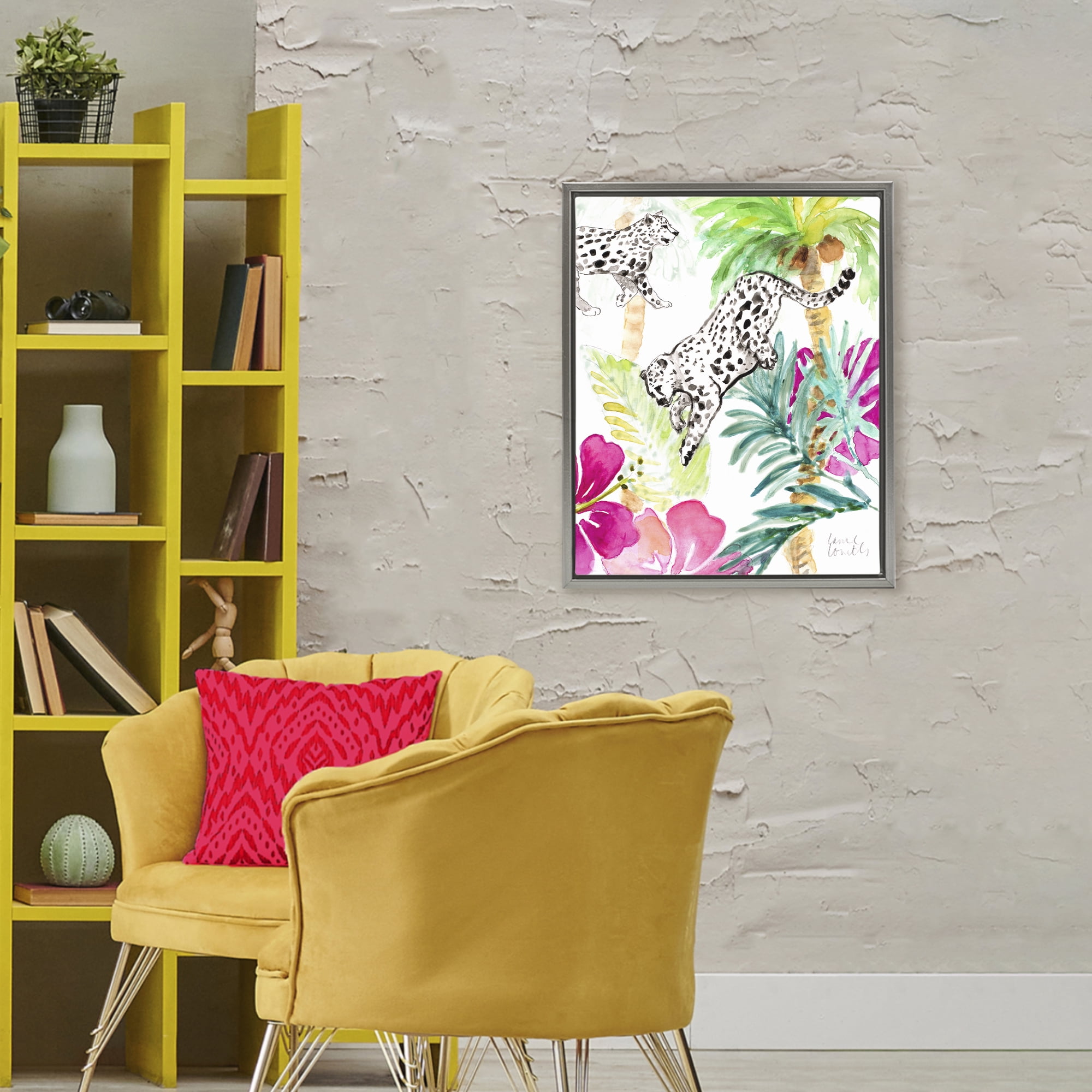 Stupell Industries Tropical Island Cheetahs Gray Framed Floater Canvas Wall Art, design by Lanie Loreth