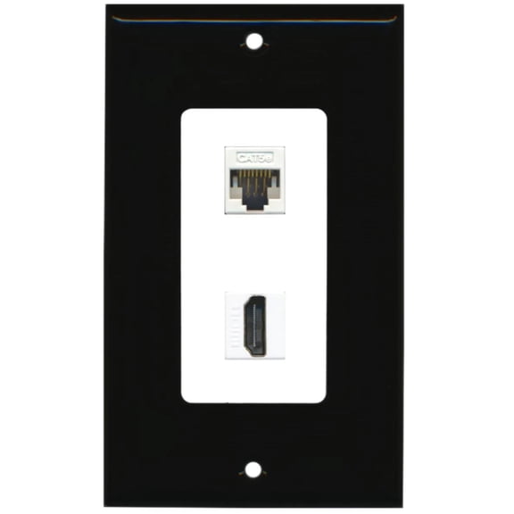 RiteAV - 1 Cat5e Ethernet and 1 HDMI Decorative Wall Plate - Black/White - Bracket Included