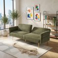 thumbnail image 3 of 79" Corduroy Sofa Bed, Foldable Double Sofa Bed with Folding Armrests, Convertible Couch for Living Room & Small Spaces, Green, 3 of 15