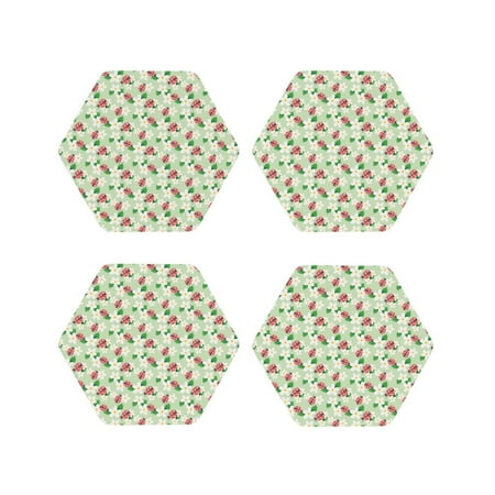 

Lukts Flower With Ladybug Print Leather Drinks Coasters Set of 4 Suitable or Drinks Furniture Protection and Easy Clean up-Hexagon