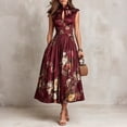 thumbnail image 2 of KLHDSF Elegant Dresses For Women Sleeveless Floral Print High Waist Flared Midi Summer Dress Wine XXL, 2 of 5