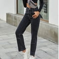 thumbnail image 5 of Women's Denim Jeans Fashion High Waist Striaght Leg Long Pants Boyfriend Casual Comfy Jeans Regular Fit Blue / Black / Light Blue Pants(M,Black), 5 of 5