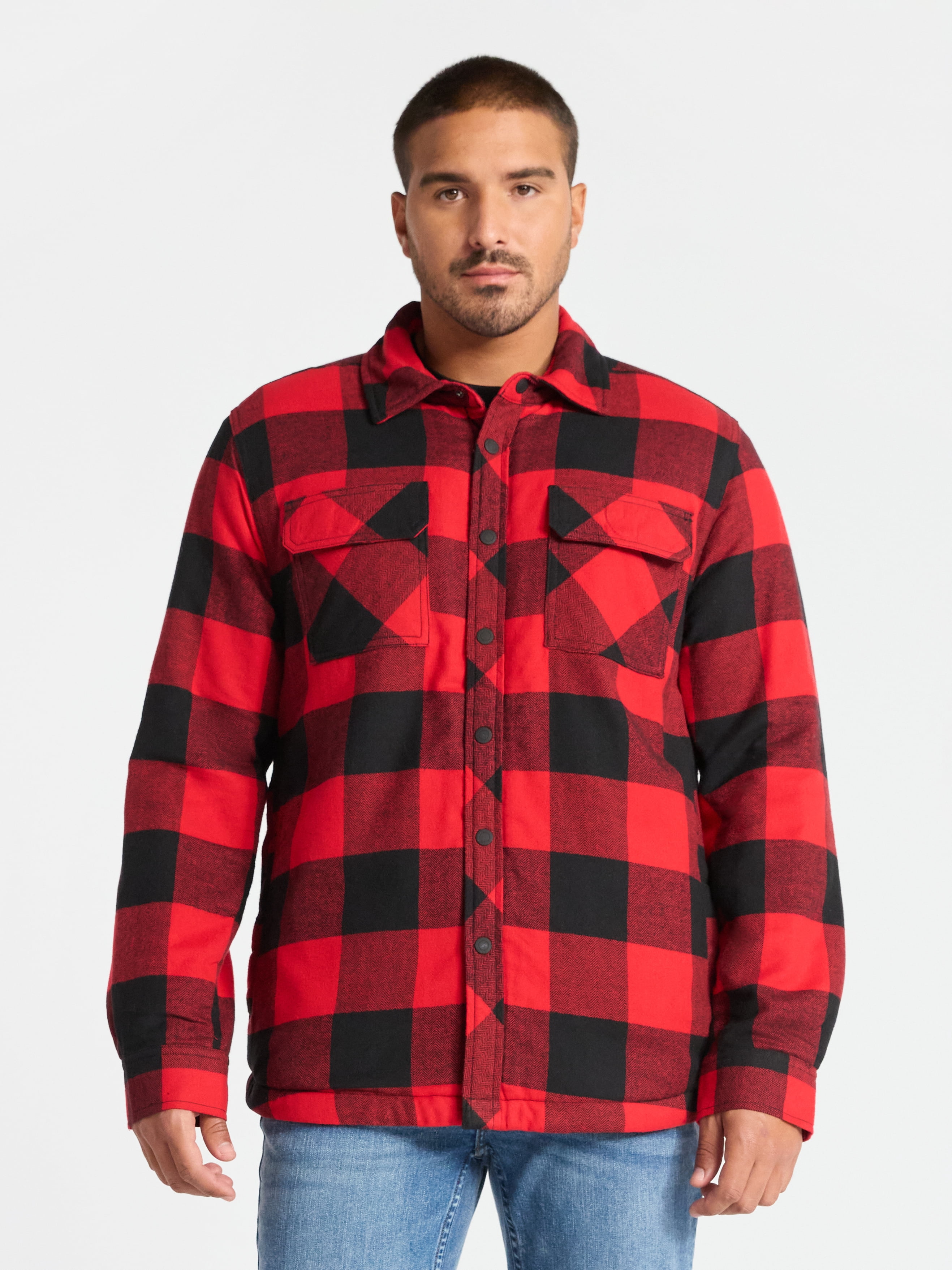 George Men's Shirt Jacket with Long Sleeves, High Pile Fleece Lining, Sizes S-3XL