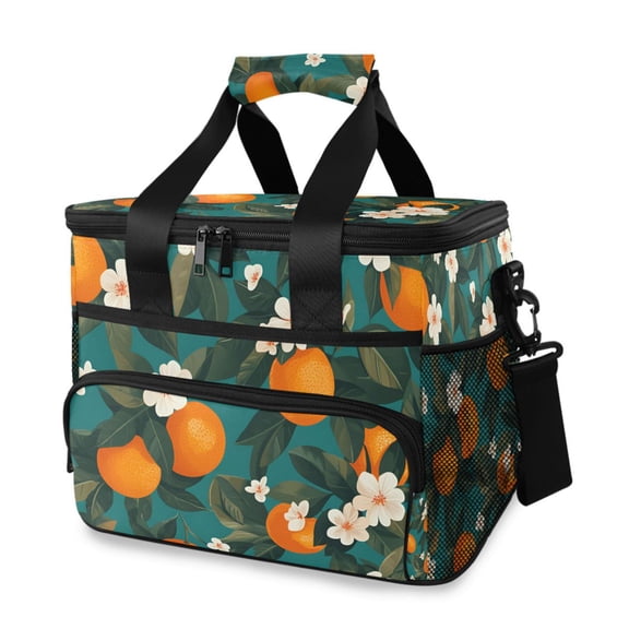 FORMRS Insulated Cooler Bag 24 Cans Capacity Soft Leakproof Lunch Box with Side Pockets, Orange Leaves