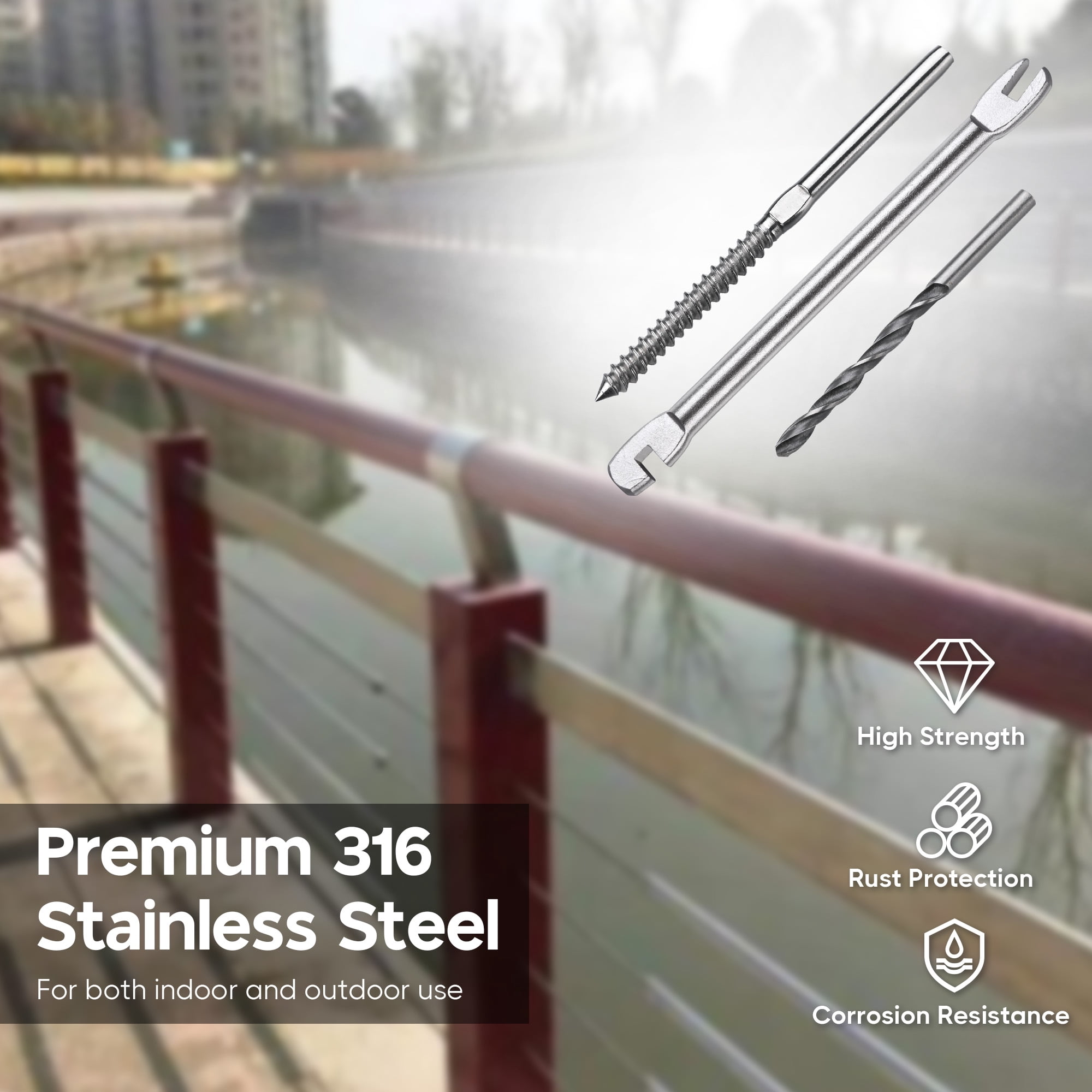 Yescom T316 Stainless Steel Cable Railing Hardware Right&Left Handed Thread Swage Lag Screws for Wood Posts - 60 pack