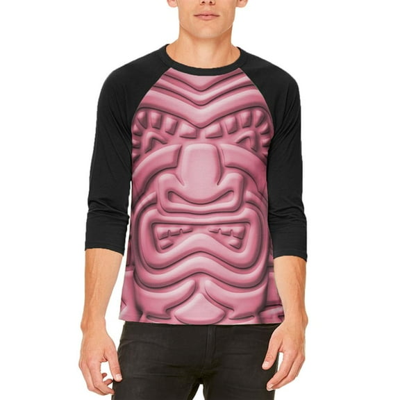 Tiki God Pink Face Luau Mens Raglan T Shirt White-Black X-LG