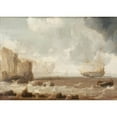 thumbnail image 2 of Bonaventura Peeters the Elder 18x14 Black Ornate Wood Framed Double Matted Museum Art Print Titled - A Dutch Battleship and Sailing Boats in Choppy Seas Near a Rocky Coast, 2 of 5