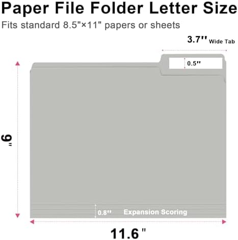 File Folder,  150 Pack 1/3 Cut Tab File Folders Letter Size, Grey, Folders with Tab, Great for Organizing and Easy File Storage