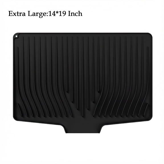 Goldeer Silicone Dish Drying Mat for Kitchen Counter, Dish Drying Pad, Non-Slip Drain Pad with Built-in Drain, Heat Resistant 14x19" Black