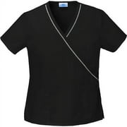 Black Ribbon Trim Mock Wrap Scrub Top, L