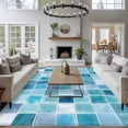 thumbnail image 4 of Blue Lattice Washable Living Room Rugs 5'x8', Summer Watercolor Square Ocean Low Pile Throw Large Area Rug Non-Slip Sturdy Edge Binding Carpet for Living Room Kitchen Office, 4 of 9