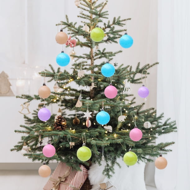 Juego de adornos de bola de Navidad Macaron | Plástico multicolor, 6 cm, decoraciones para árboles navideños irrompibles • Ligero | Fácil de colgar | Ideal para fiestas, bodas, decoración del hogar
